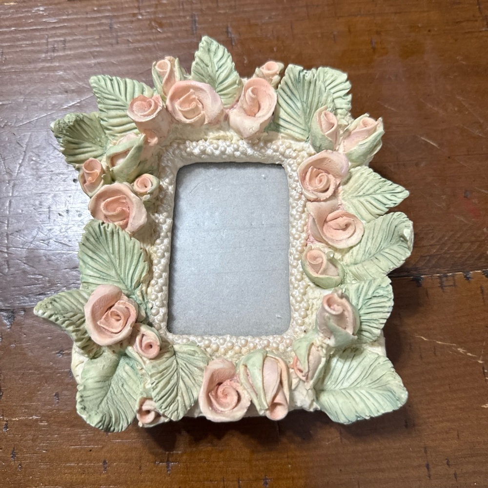 Floral Rose Leaf Decorative Photo Frame - Pink and Green